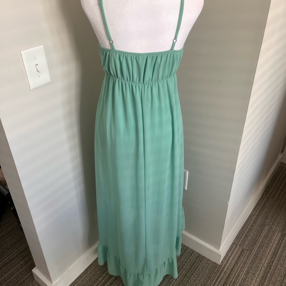 Green Ruched High-Low Sundress for Cocktail - Picture 3 of 3